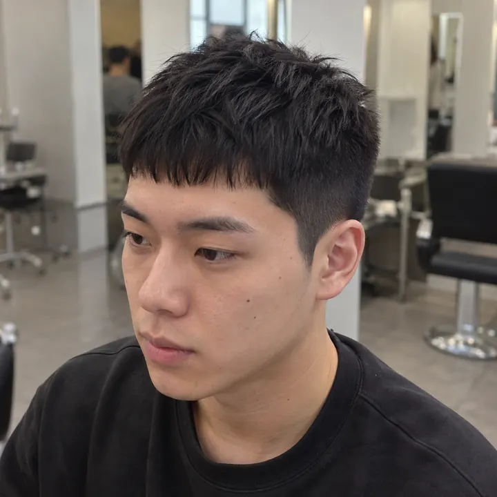 짧은 일자 앞머리와 낮은 옆선을 정리한 대학생 남성 프렌치 크롭